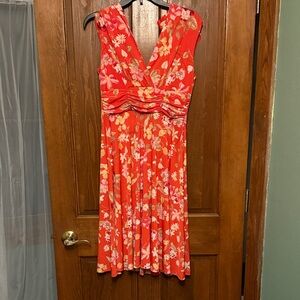 Jessica Howard Coral Red Floral V-Neck Midi Dress